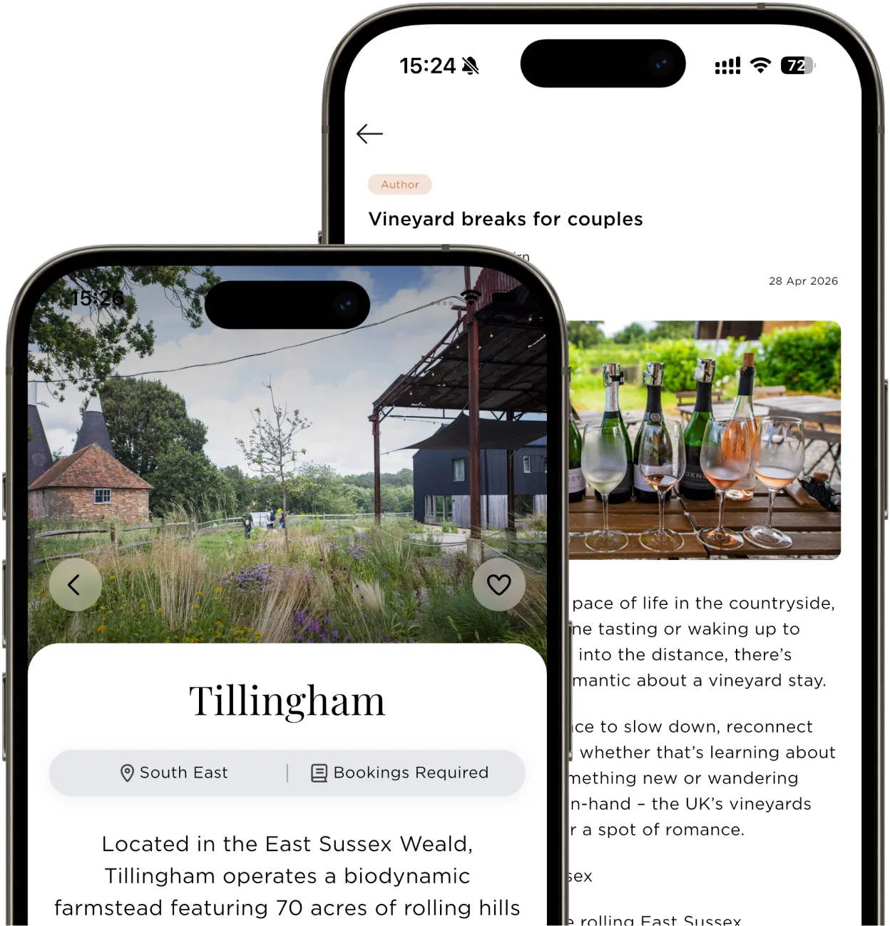 UK Vineyard Guide app displayed on iPhone screens